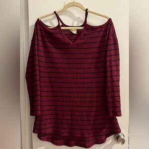 PPLA Maroon and Black Striped Long Sleeve Top